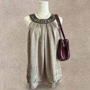 Y2K Vintage Adiva Sequin Taupe Sleeveless Blouse